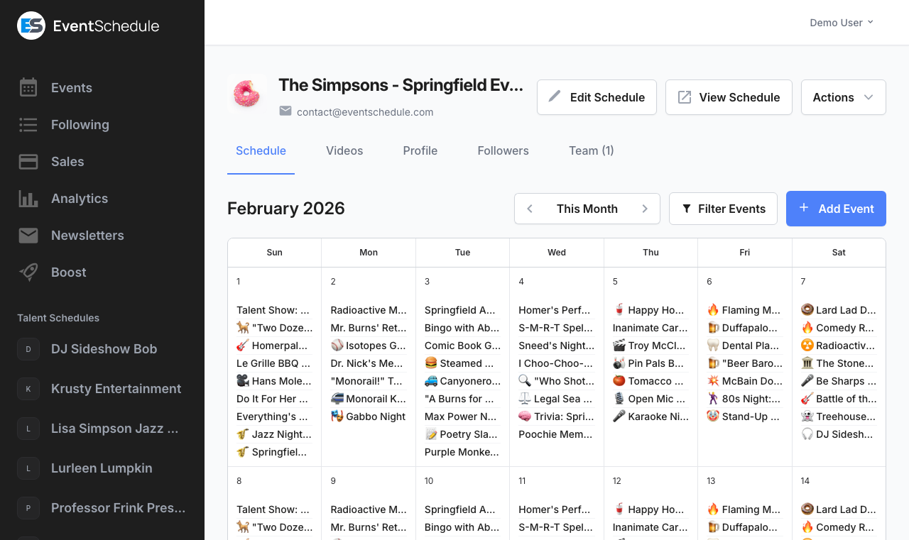 Schedule event list view