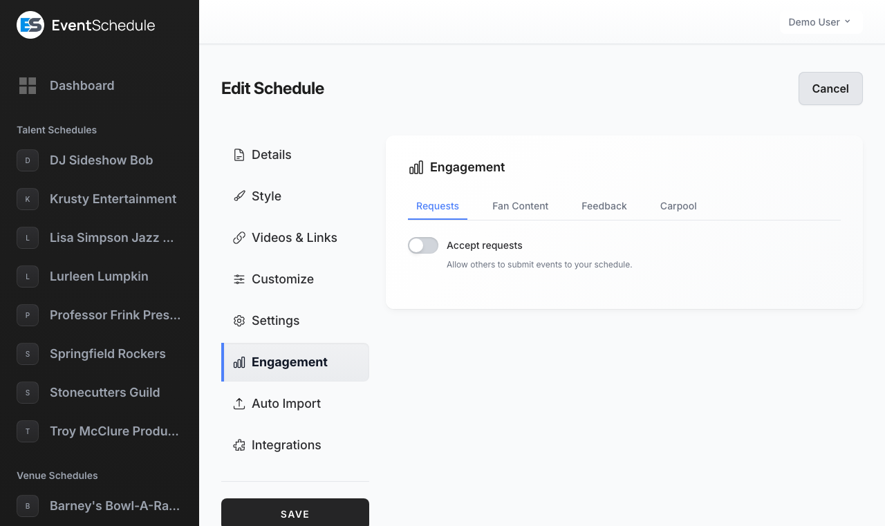 Schedule engagement settings