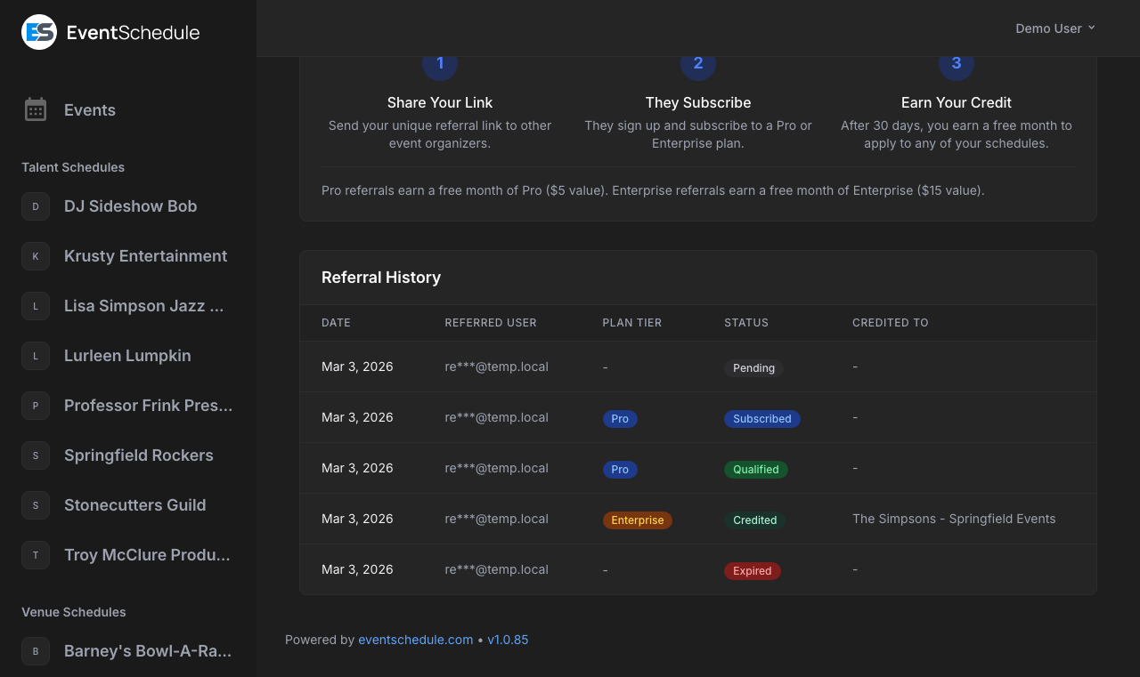Referral history table